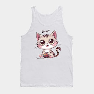 Nyaa? Kawaii Cat with a Ball of Yarn Tank Top